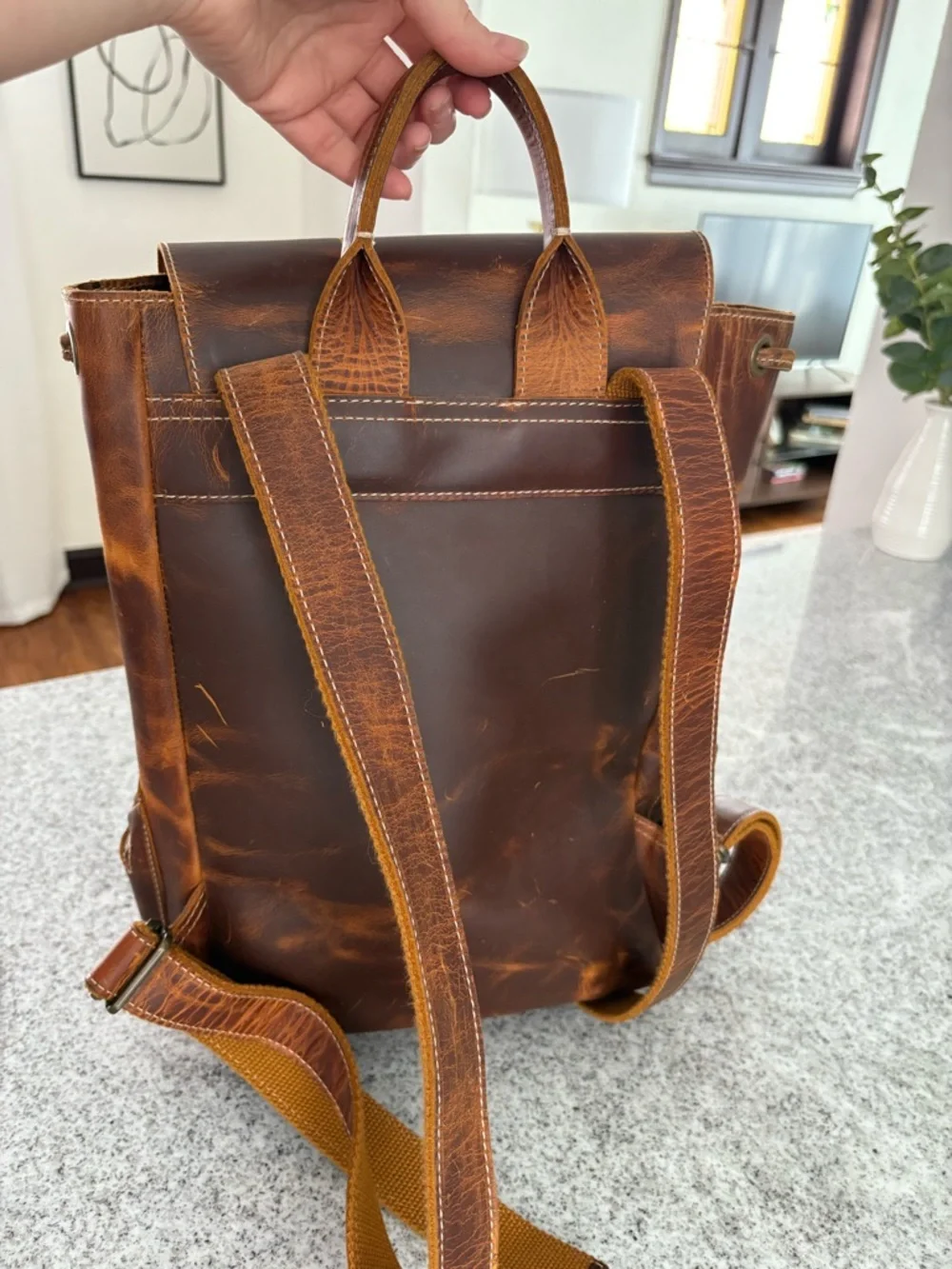 Mega Gear Valley backpack cowhide leather laptop bag handcrafted distressed
